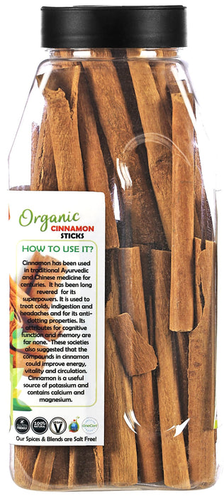 Rani Organic Cinnamon Sticks 7oz (200g) PET Jar - 36-44 Sticks - Strong Aroma, Perfect for Baking, Cooking & Beverages | 3+ Inches Length - Cassia Saigon Cinnamon from Vietnam | Kosher