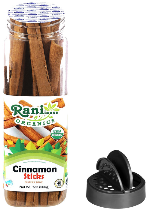Rani Organic Cinnamon Sticks 7oz (200g) PET Jar - 36-44 Sticks - Strong Aroma, Perfect for Baking, Cooking & Beverages | 3+ Inches Length - Cassia Saigon Cinnamon from Vietnam | Kosher