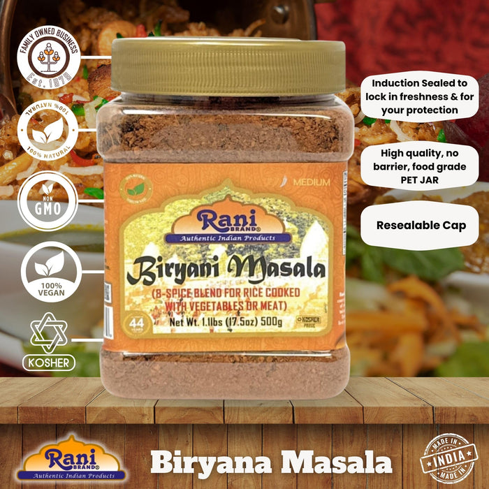 Rani Biryani Masala Curry (7-Spice Blend for Indian Rice Dishes, Pullao/Pilau) 16oz (1lb) 454g PET Jar ~ All Natural | Vegan | No Colors | Gluten Friendly | NON-GMO | Kosher | Indian Origin