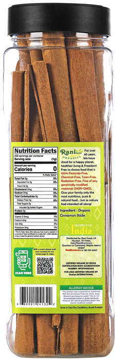 Rani Organic Cinnamon Sticks 7oz (200g) PET Jar - 36-44 Sticks - Strong Aroma, Perfect for Baking, Cooking & Beverages | 3+ Inches Length - Cassia Saigon Cinnamon from Vietnam | Kosher