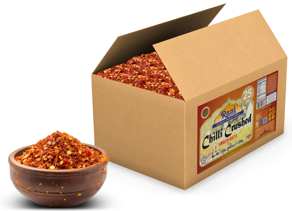 Rani Crushed Red Pepper Flakes Chilli (Pizza Type Cut) 400oz (25lbs) 11.36kg Bulk Box ~ All Natural, No Color added, Gluten Friendly | Vegan | NON-GMO | Kosher | No Salt or fillers