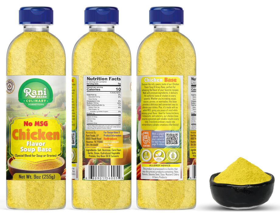 Rani Premium Chicken Base (Special Blend for Soup or Gravies) 9oz (255g) PET Jar ~ All Natural | Gluten Friendly | NON-GMO | Kosher | Vegan | Product of USA