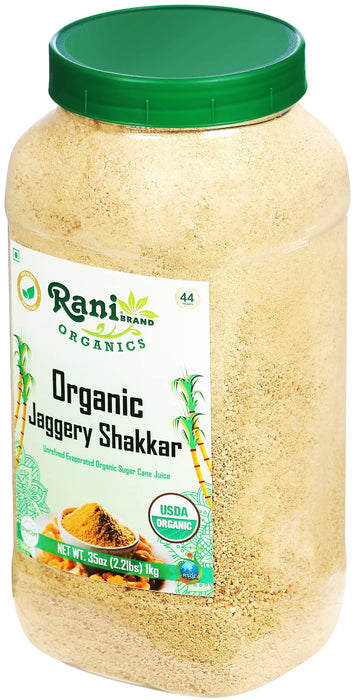 Rani Organic Jaggery Shakkar (Unrefined Evaporated Organic Sugar Cane Juice) 35oz (2.2lbs) 1kg PET Jar ~ Gluten Friendly | Vegan | NON-GMO | No Salt or fillers | Indian Product | USDA Certified Organic