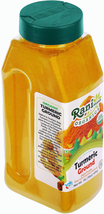 Rani Organic Turmeric (Haldi) Root Powder Spice, (High Curcumin Content) 16oz (1lb) 454g PET Jar ~ All Natural | Vegan | Gluten Friendly | NON-GMO | Kosher | Indian Origin | USDA Certified Organic