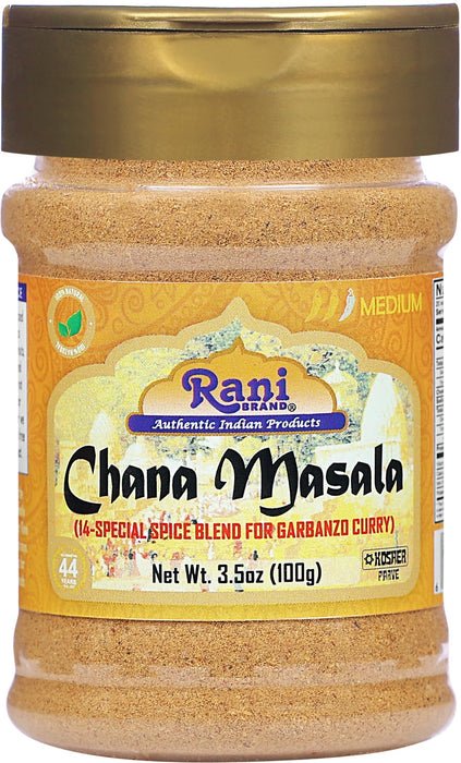 Rani Chana Masala (Garbanzo Curry 15-Spice Blend) 3.5oz (100g) PET Jar ~ All Natural | Vegan | No Colors | Gluten Friendly | NON-GMO | Kosher | Indian Origin