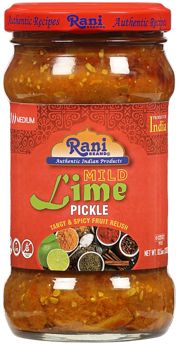 Rani Lime Pickle Mild (Achar, Spicy Indian Relish) 10.5oz (300g) ~ Glass Jar, All Natural | Vegan | Gluten Friendly | NON-GMO | Kosher | No Colors