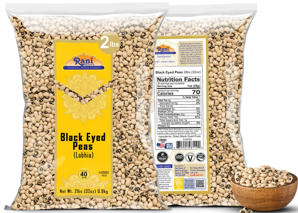 Rani Black Eyed Peas, Dried (Lobhia) 32oz (2lbs) 907g ~ All Natural | Vegan | Kosher | Gluten Friendly | Product of USA