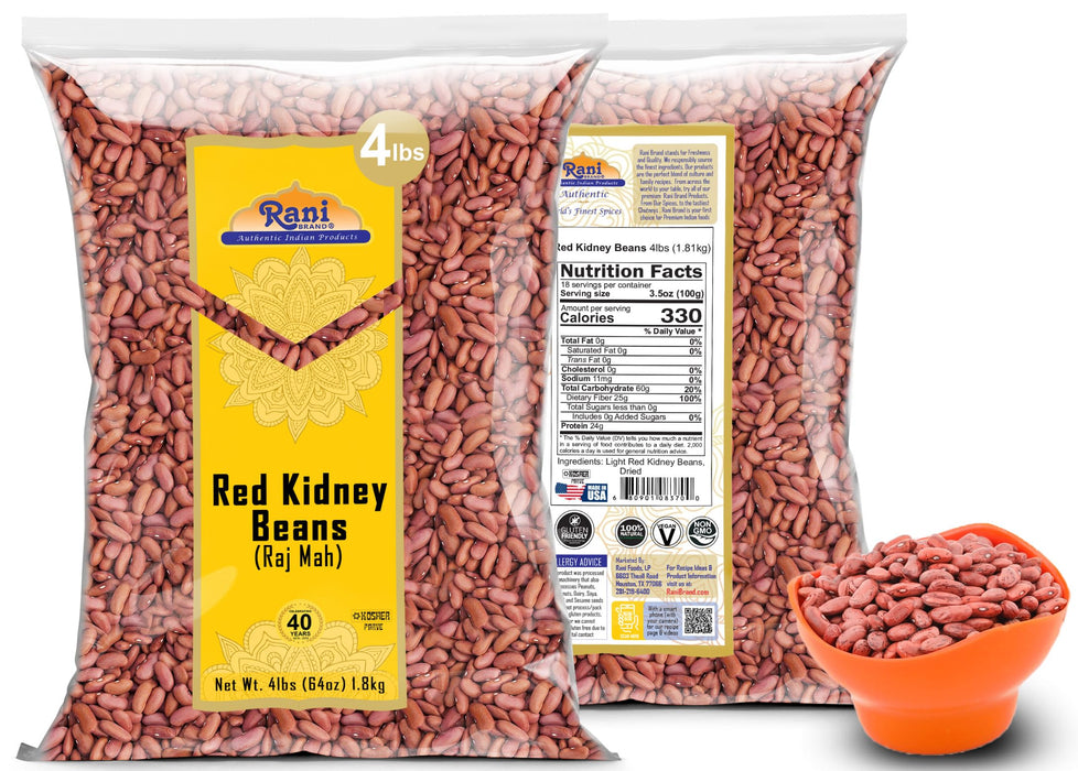 Rani Red Kidney Beans, Light 64oz (4lbs) 1.81kg ~ Pack of 10 ~ 640oz (40lbs) 18.14kg Total ~ All Natural | Vegan | Gluten Friendly | NON-GMO | Kosher | Raj Mah