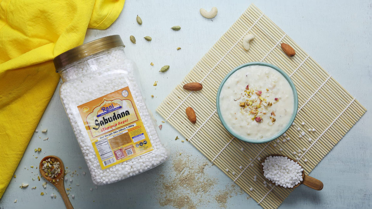 Rani Sabudana (Tapioca / Sago) Pearls 48oz (3lbs) 1.36kg Bulk PET Jar ~ All Natural | Vegan | No Colors | NON-GMO | Kosher | Indian Origin