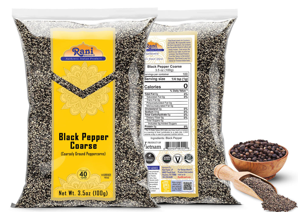 Rani Black Pepper Coarse Ground 28 Mesh (Table Grind), 3.5oz (100g) ~ Gluten Friendly | Non-GMO | Kosher | Natural
