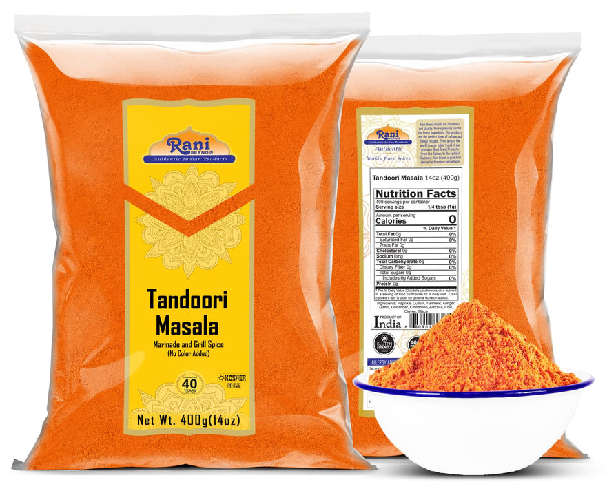 Rani Tandoori Masala (Natural, No Colors Added) 11-Spice Blend 14oz (400g) ~ Salt Free | Vegan | Gluten Friendly | NON-GMO | Kosher