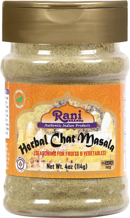 Rani Herbal Chat Masala (Seasoning for Fruits & Vegetable) Tangy Indian Seasoning 4oz (113g) PET Jar ~ All Natural | No MSG | Vegan | No Colors | Gluten Friendly | NON-GMO | Kosher | Indian Origin