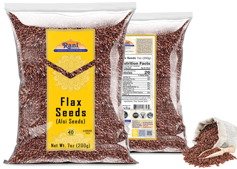 Rani Flax Seeds Whole Raw (Alsi, Linum usitatissimum) 7oz (200g) ~ All Natural | Gluten Friendly | Non-GMO | Kosher | Vegan | Indian Origin