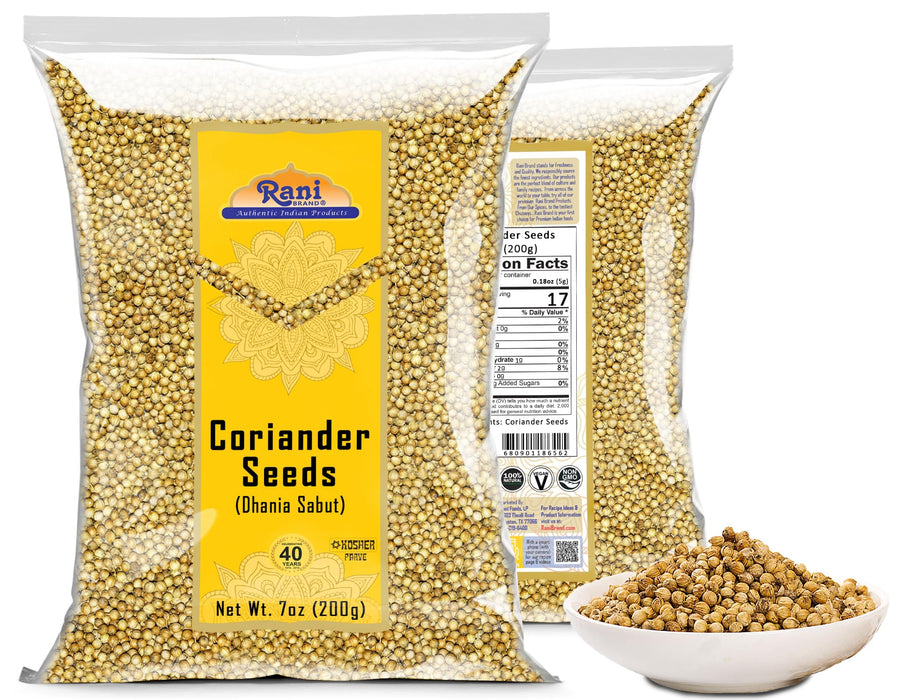 Rani Coriander (Dhania) Seeds Whole, Indian Spice 7oz (200g) ~ All Natural ~ Gluten Friendly | NON-GMO | Kosher | Vegan | Indian Origin