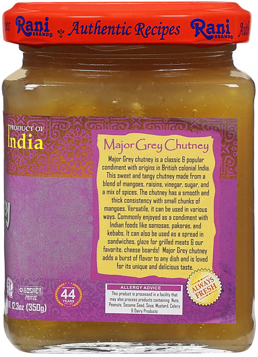 Rani Major Grey Mango Chutney (Indian Preserve) 12.3oz (350g) Glass Jar, Ready to eat, Vegan ~ Gluten Free, All Natural, NON-GMO, Kosher
