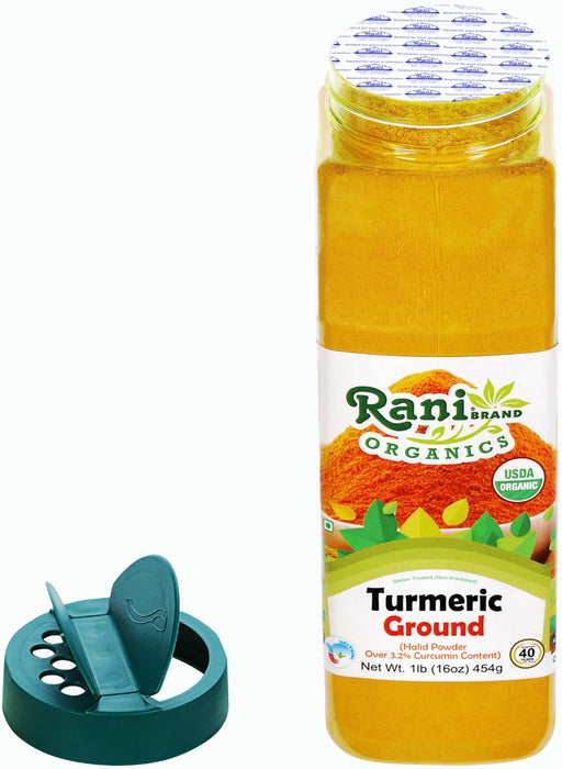 Rani Organic Turmeric (Haldi) Root Powder Spice, (High Curcumin Content) 16oz (1lb) 454g PET Jar ~ All Natural | Vegan | Gluten Friendly | NON-GMO | Kosher | Indian Origin | USDA Certified Organic