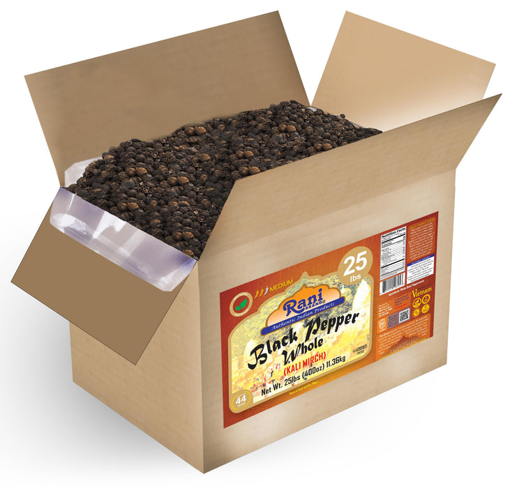 Rani Black Pepper Whole (Peppercorns), Premium MG-1 Grade 400oz (25lbs) 11.36kg Bulk Box ~ All Natural | Gluten Friendly | Non-GMO | Kosher | Perfect Size for Grinders!