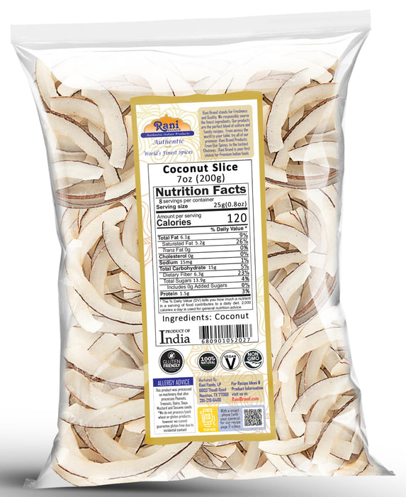 Rani Coconut (Copra) Sliced 7oz (200g) (uncooked, unsweetened) ~ All Natural | Kosher | Vegan | Gluten Friendly