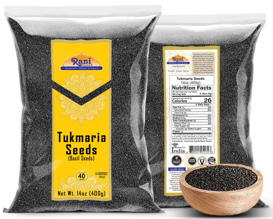 Rani Tukmaria (Holy Basil Seeds) 14oz (400g) Used for Falooda / Sabja Dessert, Spice & Ayurveda Herbal ~ All Natural | Gluten Friendly | NON-GMO | Kosher | Vegan | Indian Origin