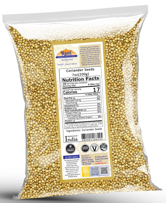 Rani Coriander (Dhania) Seeds Whole, Indian Spice 7oz (200g) ~ All Natural ~ Gluten Friendly | NON-GMO | Kosher | Vegan | Indian Origin