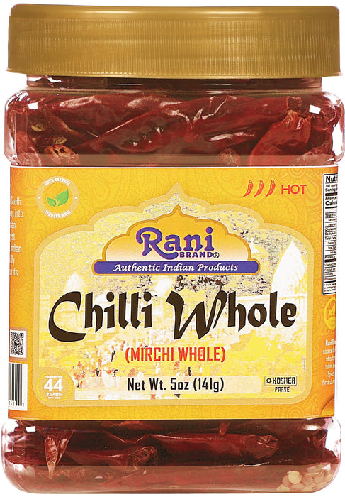 Rani Chilli Whole 5oz (141g) PET Jar ~ All Natural, Salt-Free | Vegan | No Colors | Gluten Friendly | NON-GMO | Kosher | Indian Origin