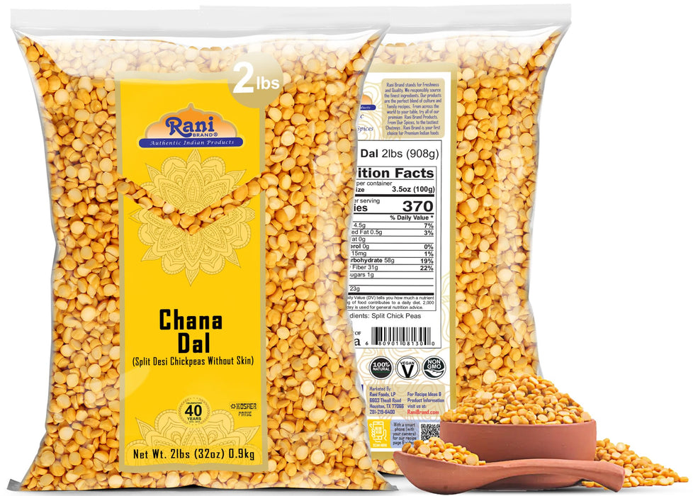 Rani Chana Dal (Split Desi Chickpeas without skin) 32oz (2lbs) 907g ~ All Natural | Gluten Friendly | NON-GMO | Kosher | Vegan