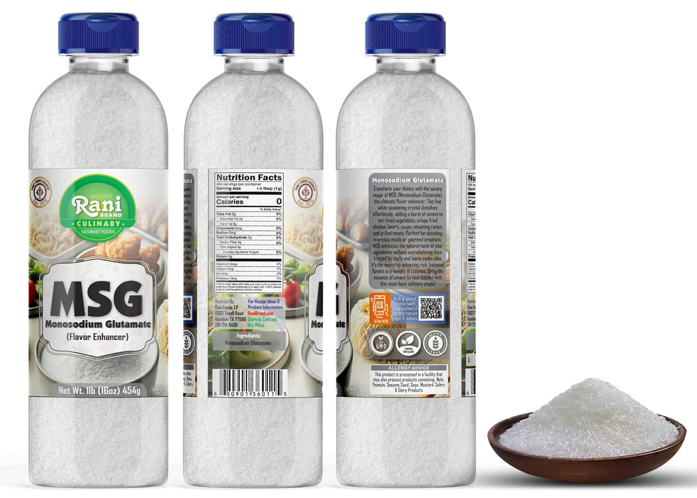 Rani MSG (Monosodium Glutamate) 16oz (1lb) 454g PET Jar ~ Flavor Enhancer, Umami Seasoning, Perfect for stir-frying, roasting, soups | Gluten Friendly | Vegan | NON-GMO | Kosher | Product of USA