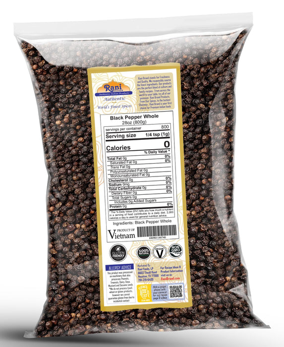 Rani Black Pepper Whole (Peppercorns), Premium MG-1 Grade 28oz (1.75lbs) 800g ~ All Natural | Gluten Friendly | Non-GMO | Kosher | Perfect Size for Grinders!