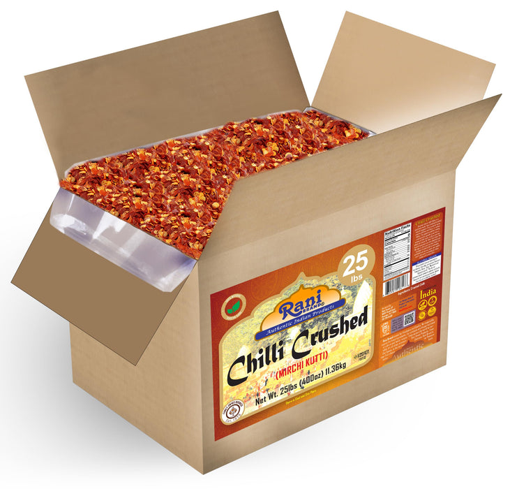 Rani Crushed Red Pepper Flakes Chilli (Pizza Type Cut) 400oz (25lbs) 11.36kg Bulk Box ~ All Natural, No Color added, Gluten Friendly | Vegan | NON-GMO | Kosher | No Salt or fillers