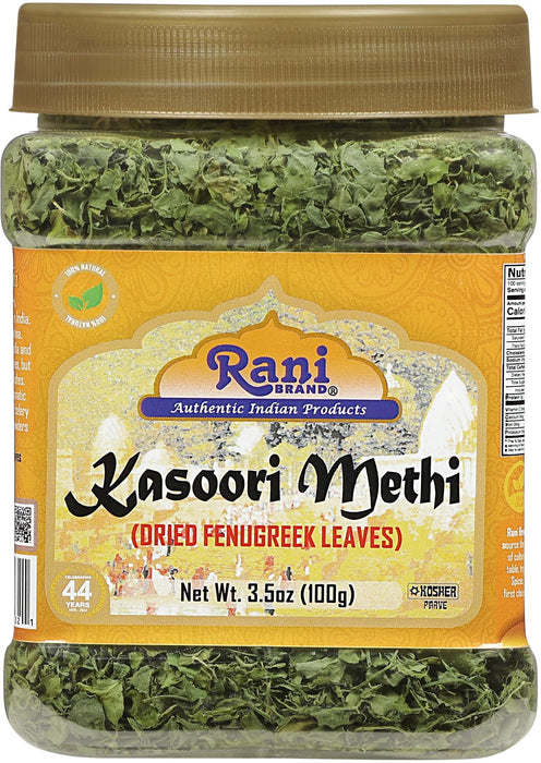 Rani Fenugreek Leaves Dried, All Natural (Kasoori Methi) 3.5oz (100g) PET Jar ~ All Natural | Gluten Friendly | Non-GMO | Kosher | Vegan