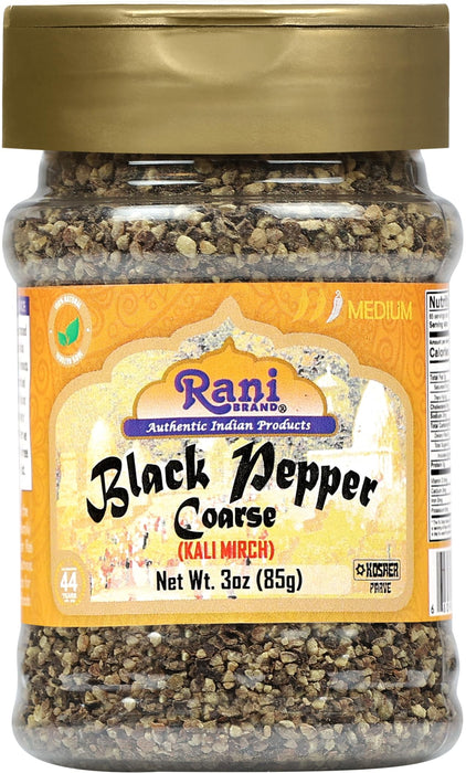 Rani Black Pepper Coarse Ground 28 Mesh (Table Grind), 3oz (85g) PET Jar ~ Gluten Friendly, Non-GMO, All Natural | Kosher