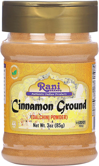 Rani Cinnamon Powder (Ground) Spice 3oz (85g) PET Jar ~ All Natural, Salt-Free | Vegan | No Colors | Gluten Friendly | NON-GMO | Kosher