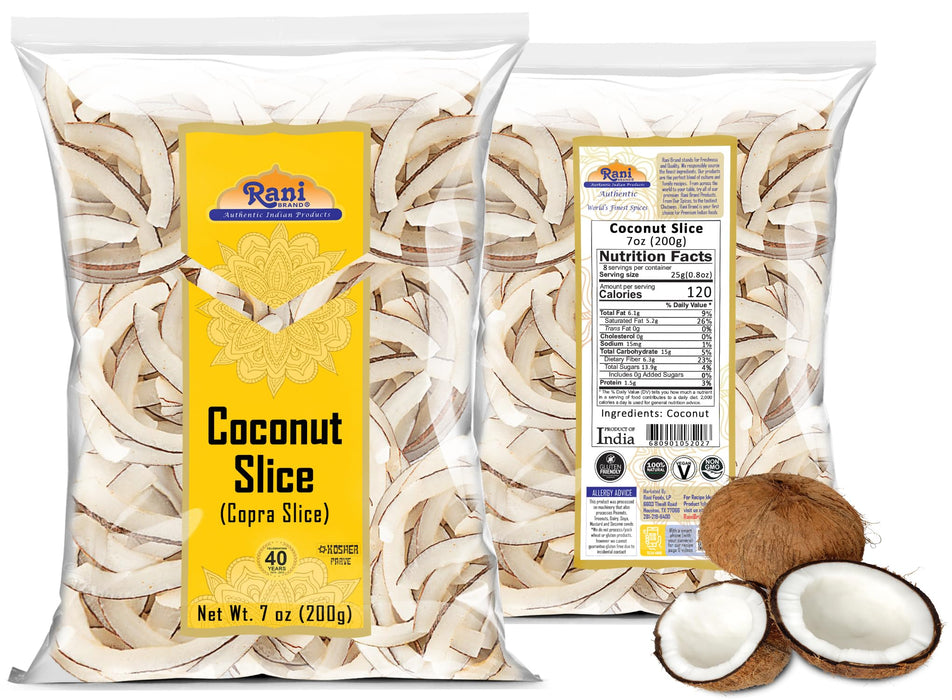Rani Coconut (Copra) Sliced 7oz (200g) (uncooked, unsweetened) ~ All Natural | Kosher | Vegan | Gluten Friendly