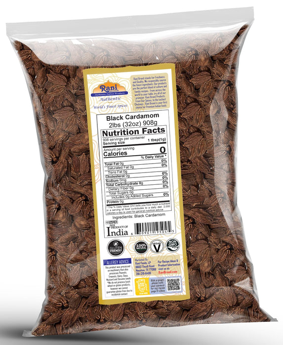 Rani Black Cardamom Pods (Kali Elachi) Whole Indian Spice 32oz (2lbs) 908g Bulk ~ All Natural | Vegan | Gluten Friendly | NON-GMO | Kosher | Indian Origin | Smokey, Tsaoko, Cao Guo, Bach Dan Khau, Badi