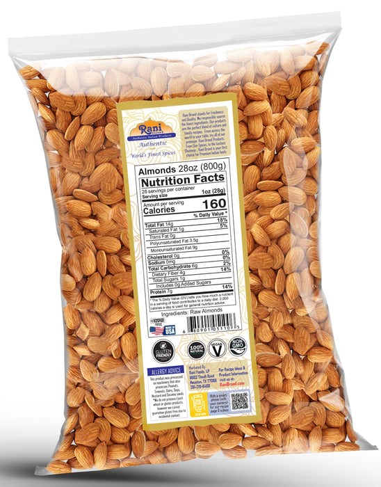 Rani Almonds, Raw Whole With Skin 28oz (800g) ~ All Natural | Vegan | Kosher | Gluten Friendly | Fresh Product of USA ~ California Shelled Almonds