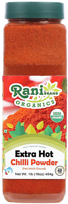 Rani Organic Extra Hot Chilli Powder (Hot Mirchi Ground) 16oz (1lb) 454g PET Jar ~ All Natural | Vegan | Gluten Friendly | NON-GMO | Indian Origin | USDA Certified Organic