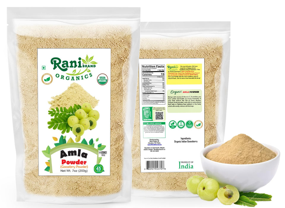 Rani Organic Amla Powder (Gooseberry Powder) 7oz (200g) ~ All Natural | No Color | Gluten Friendly | Vegan | NON-GMO | Kosher | No Salt or fillers | Indian Origin | USDA Organic Certified