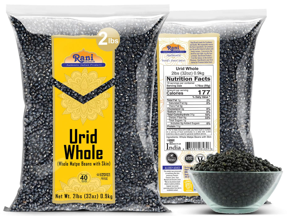 Rani Urid/Urad Whole Black (Matpe Beans with Skin) Indian Lentils 32oz (2lbs) 908g ~ All Natural | Gluten Friendly | NON-GMO | Kosher | Vegan | Indian Origin