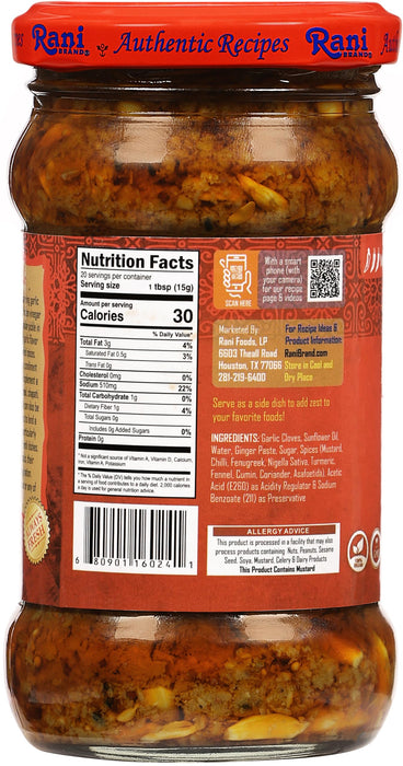 Rani Garlic Pickle Mild (Achar, Spicy Indian Relish) 10.5oz (300g) ~ Glass Jar, All Natural | Vegan | Gluten Free | NON-GMO | Kosher | No Color | Indian Origin