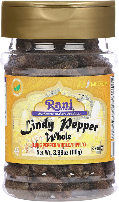 Rani Lindy Pepper Whole (Long Pepper, Piper Longum, Pipli) 3.88oz (110g) PET Jar ~ All Natural | Gluten Friendly | NON-GMO | Kosher | Vegan | Indian Origin