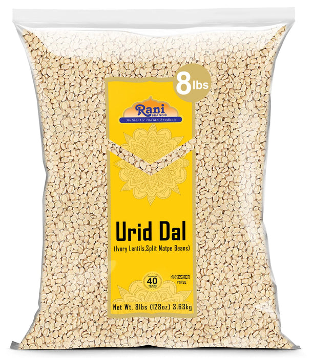 Rani Urid/Urad Dal (Split Matpe Beans Skinless) Indian Lentils 128oz (8lbs) 3.63kg Bulk ~ All Natural | Gluten Friendly | NON-GMO | Kosher | Vegan | Indian Origin