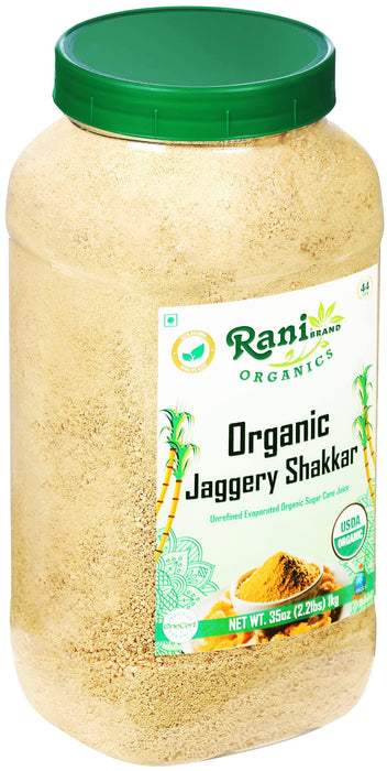 Rani Organic Jaggery Shakkar (Unrefined Evaporated Organic Sugar Cane Juice) 35oz (2.2lbs) 1kg PET Jar ~ Gluten Friendly | Vegan | NON-GMO | No Salt or fillers | Indian Product | USDA Certified Organic