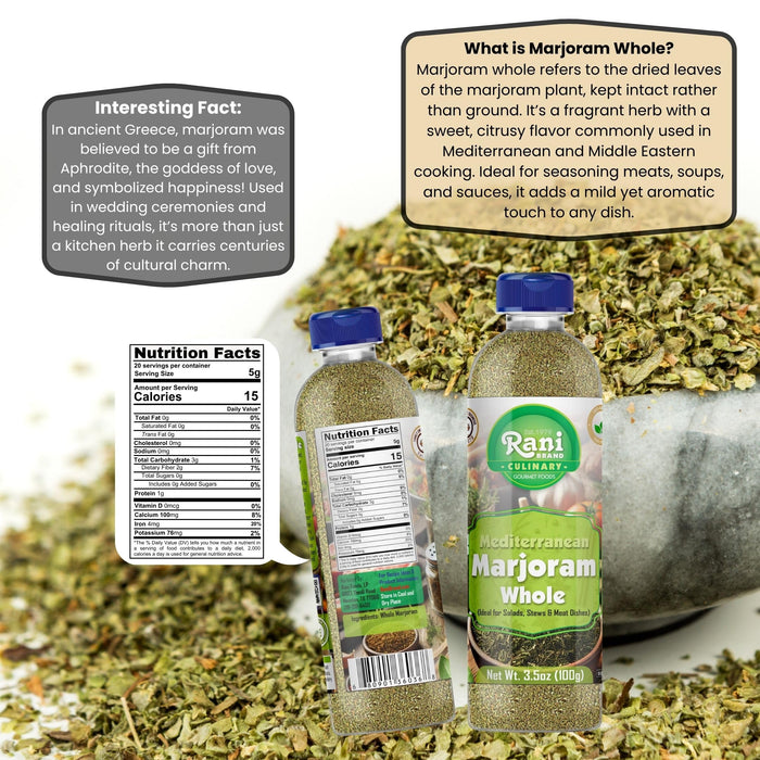 Rani Marjoram Whole (Ideal for Salads, Stews & Meat Dishes) 3.5oz (100g) PET Jar ~ All Natural | Gluten Friendly | NON-GMO | Kosher | Vegan | Product of USA