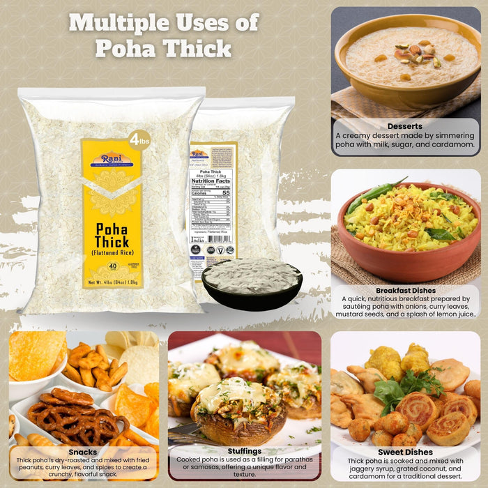 Rani Poha (Powa) Thick Medium-Cut (Flattened Rice) 64oz (4lbs) 1.81kg Bulk ~ All Natural, Salt-Free | Vegan | Kosher | No Colors | Gluten Friendly | Indian Origin