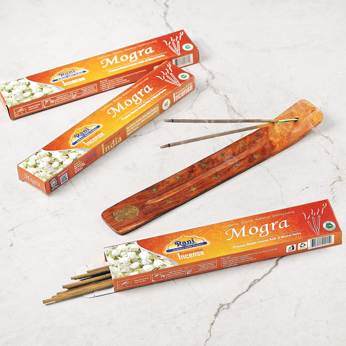Rani Mogra Incense (Premium Masala Incense Made of Natural Herbs) 15g x 10 Packets ~ Total of 100 Incense sticks | For Puja Purposes | Indian Origin