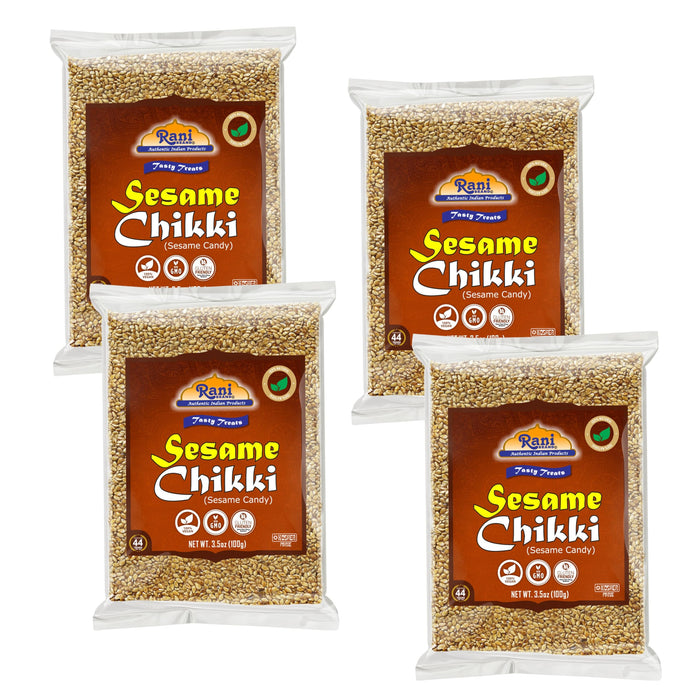 Rani Sesame Chikki (Brittle Candy) 100g (3.5oz) x Pack of 4 ~ All Natural | Vegan | Kosher | No colors | Gluten Friendly | Indian Origin