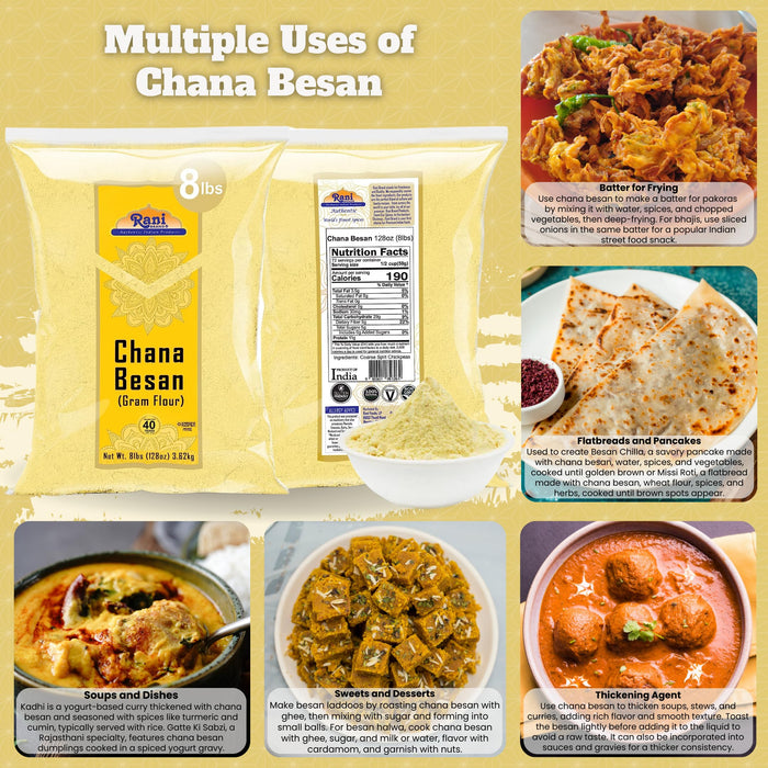 Rani Chana Besan (Chickpeas Flour, Gram) 128oz (8lbs) 3.63kg Bulk ~ All Natural | Vegan | Gluten Friendly | NON-GMO | Kosher | Indian Origin