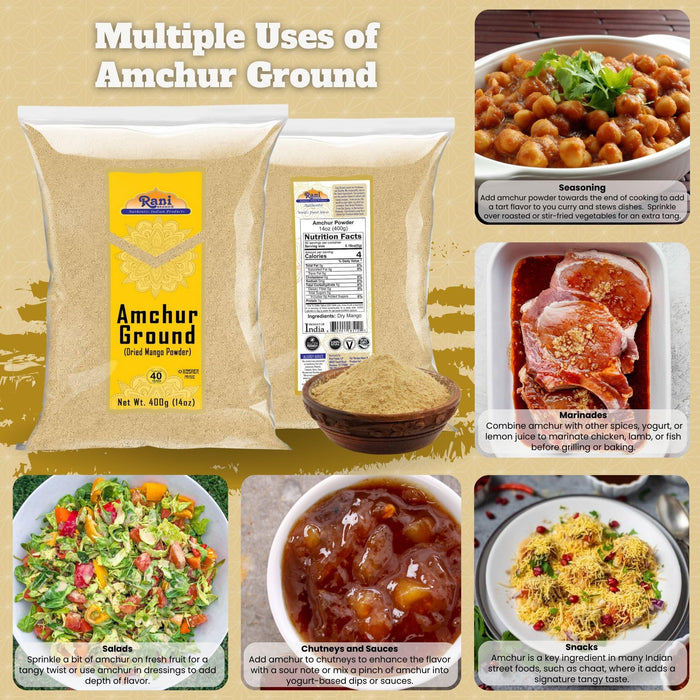 Rani Amchur (Mango) Ground Powder Spice 14oz (400g) ~ All Natural, Indian Origin | No Color | Gluten Friendly | Vegan | NON-GMO | Kosher | No Salt or fillers