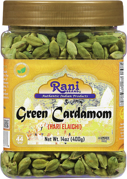 Rani Green Cardamom Pods Spice (Hari Elachi) 14oz (400g) PET Jar ~ All Natural | Vegan | Gluten Friendly | NON-GMO | Kosher | Product of India