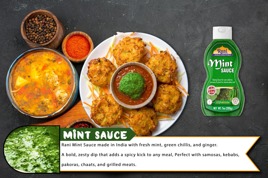 Rani Mint Sauce (Savory Dipping Sauce) 7oz (200g) Glass Jar, Ready to eat, Vegan ~ Gluten Free | NON-GMO | Indian Origin